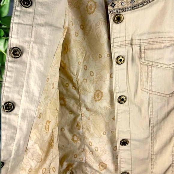 New Avenue AV/X Khaki Denim Embellished Jewel Trim Jacket - Picture 15 of 16